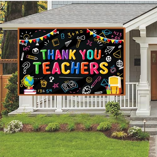 LOONELO Thank You Teachers Backdrop with 70.9\"X43.3\", Teachers\' Day Banner, Teachers Appreciation Week Decoration Classroom Bulletion Board Party Background for School Classroom Office (Black)