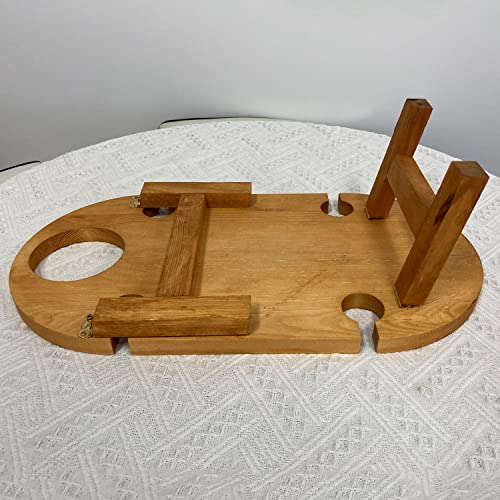Solidmacs Portable Wine Picnic Table, Foldable Wooden Cheese Snack Table With Glass Holder For Fishing Camping Beach Oval #TOP2