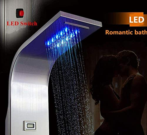Shower Panel Tower System LED Rain Head Combination Massage Jet Faucet Set-Brushed Nickel miniatura 6