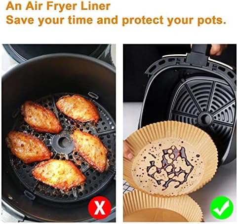 Air Fryer Liners, Bunniemen 100pcs 7.9in Airfryer Liners Food Grade Baking Parchment Paper Liners, Greaseproof, Waterproof, Non-Stick, Round Air Fryer Disposable Paper Liner (7.9in)