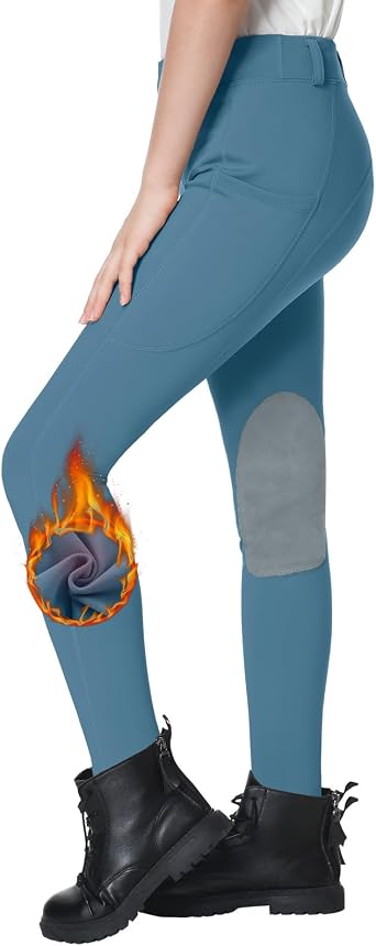 beroy Kids Fleece Lined Horse Equestrian Riding Pants Breeches Winter Girls Boys Knee Patch Horseback Pant with Pockets