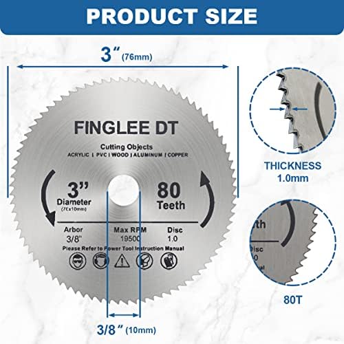 FINGLEE DT 1 3-calowa tarcza tnąca HSS 76 mm, 80Teeth High Speed Steel z otworem 10 mm, do narzędzi obrotowych do cięcia drewna i tworzyw sztucznych (3)