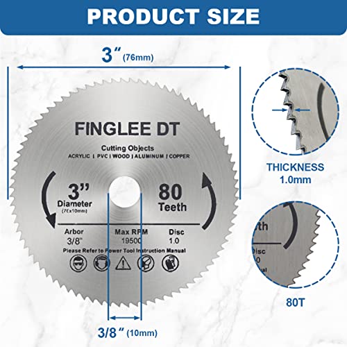 Finglee Dt 3Pcs 3Inch 76Mm Hss Circular Saw Blade, 80Teeth High Speed Steel Cutting Disc With 10Mm Arbor, For Rotary Tools Wood Plastic Cutting (3 Inch Hss Circular Saw Blade(3Pcs)) #TOP2