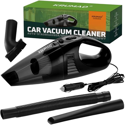 KRUMAD Auto Staubsauger Beutellos 12V 120W/3000 Pa – Leistungsstarker Handstaubsauger – Beutelloser Mini Staubsauger mit 5m Kabel & Zigarettenanzünder-Anschluss – Tragbarer Autostaubsauger