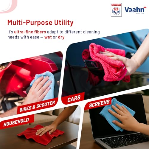 Image of HP Vaahn Microfiber Cloth for Car- 3 pcs - 40x40 cms - 350 GSM | Ultra Absorbent, Lint-Free Cleaning & Drying Towel | High-Density, Reusable & Eco-Friendly | Microfibre Towels for Car Bike Cleaning