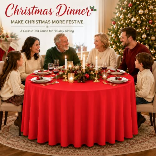 Image of WNINK 4 Pack Red Round Tablecloth, 84 Inch Disposable Plastic Table Covers, Red Round Table Cover for Birthday Parties, Holiday, Picnic, BBQ, Family Gathering Party Supplies