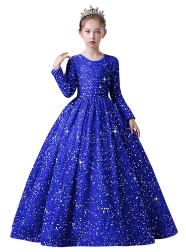 Long Sleeve Sequin Pageant Dress Sparkly Flower Girl Dresses for Wedding Prom Kids Princess Ball Gown