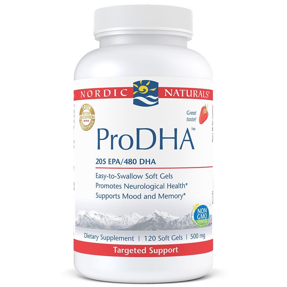 Nordic NaturalsProDHA, Strawberry - 120 Soft Gels - 830 mg Omega-3 - High-Intensity DHA Formula for Neurological Health, Mood & Memory - Non-GMO - 60 Servings