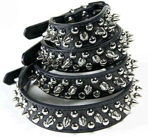 CoreLife Spiked Dog Collar / Cat Collar, Studded Vegan Leather Pet Collar for Dogs and Cats S Black