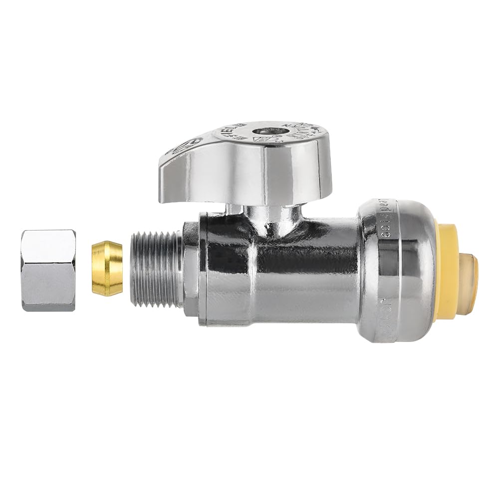 Pro EFIELD - Paquete de 4 válvulas de parada recta de 1/4 de vuelta, compresión de 1/2 empuje x 3/8 pulgadas con un clip, latón LF chapado en cromo, resistente