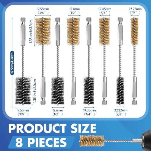 Image of Hicarer 8 Pcs Wire Bore Brush for Power Drill Set, Stainless Steel & Brass