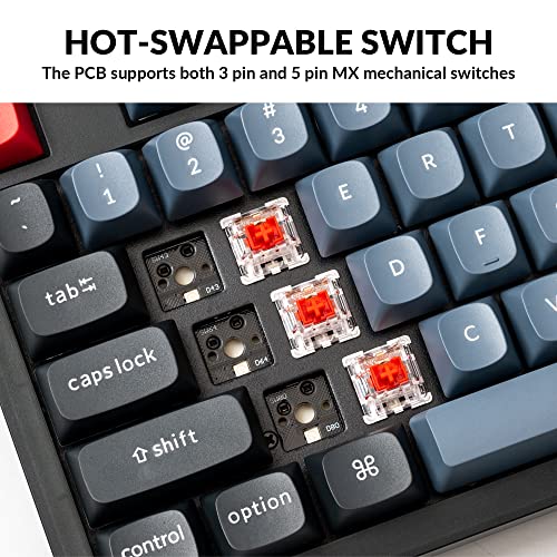 Image of Keychron V6 Wired Custom Mechanical Keyboard, Full-Size QMK /VIA Programmable Macro with Hot-swappable Keychron K Pro Red Switch Compatible with Mac Windows Linux (Frosted Black-Translucent)