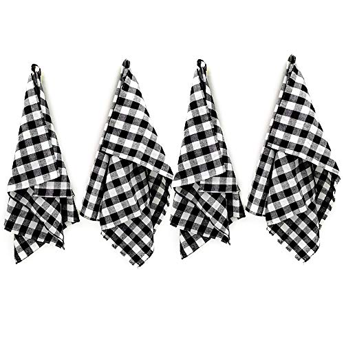 Wraphay Set Of 4 Buffalo Plaid Kitchen Towels 20X30 Inch Black And White Check Tea Towels For Bar Tea Cleaning Handmade Sewing Kit #TOP4
