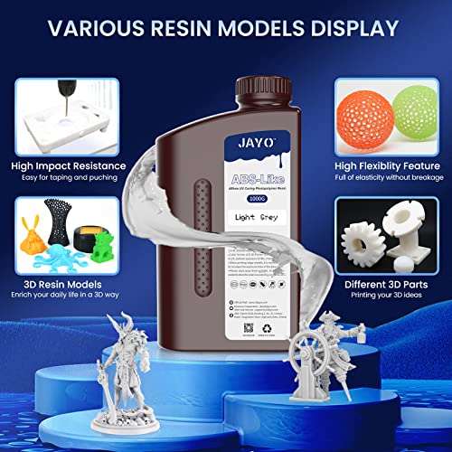 Jayo Abs-Like 3D Printer Resin, Drillable 405Nm Rapid Uv-Curing Photopolymer Resin With High Hardness And Toughness, Low Odor And Low Shrinkage Suitable For 2K 4K 6K 8K Lcd 3D Printers, 1Kg Gray #TOP4