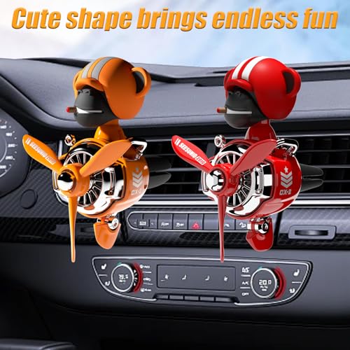 Image of 2Pcs Car Air Fresheners, Cute Bear Pilot Automotive Air Outlet Creative Car Perfume Diffuser, Automotive Accessories Air Vent Decoration with 8 Fragrant Tablets (Orange 1+Red 4)