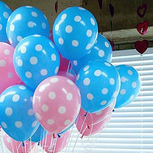 12 Assorted Balloons Baby Blue and Baby Pink with White Polka Dots 12 Inch