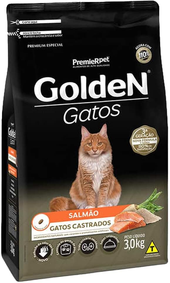PremieR Pet Golden Ração Seca para Gatos Castrados Sabor Salmão 3kg