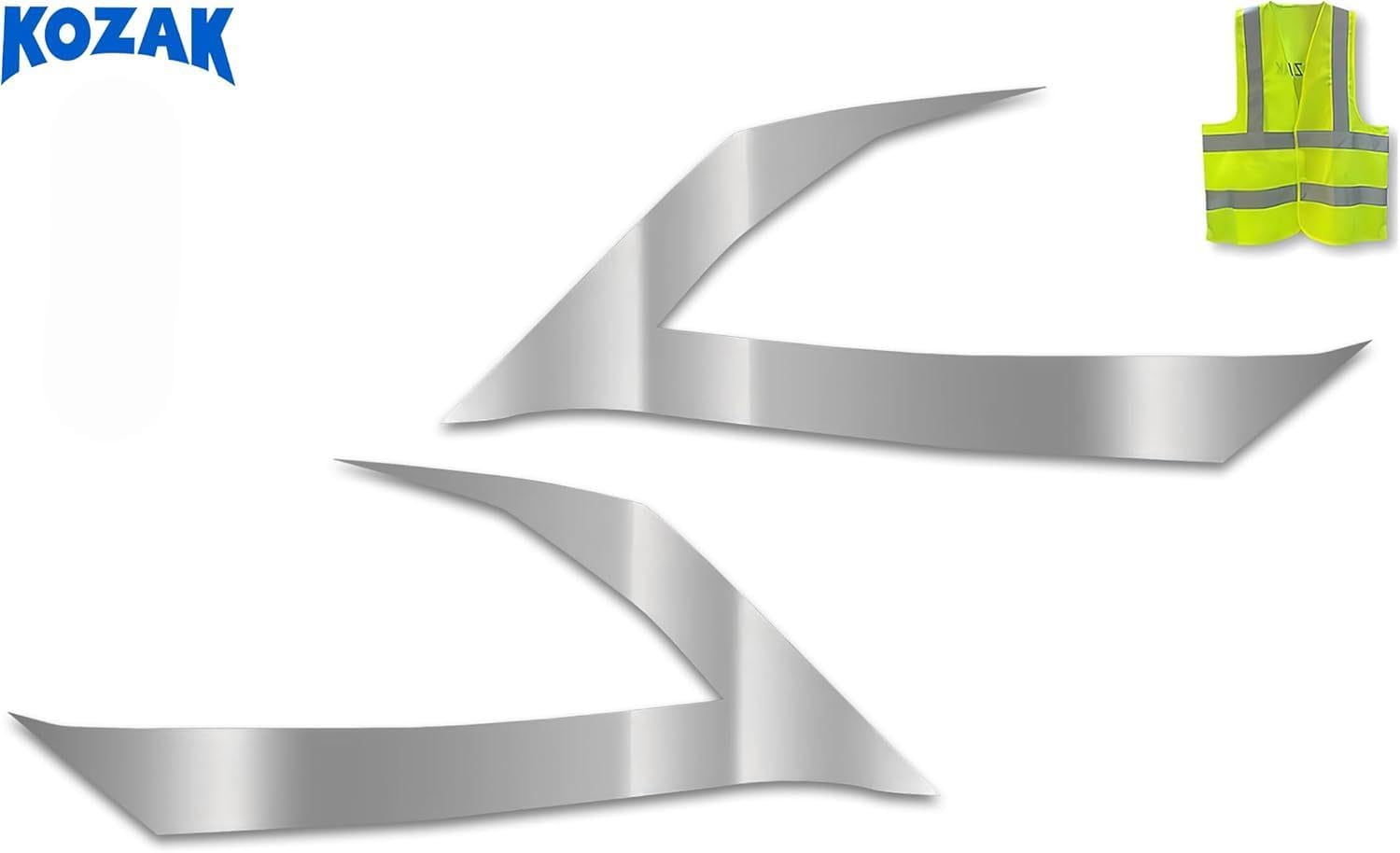 KOZAK Short Headlight Chrome Trims Set (Right Passenger and Left Driver Side) Compatible with Kenworth T680 Next Gen 2022+ Includes Logo and Reflective Vest