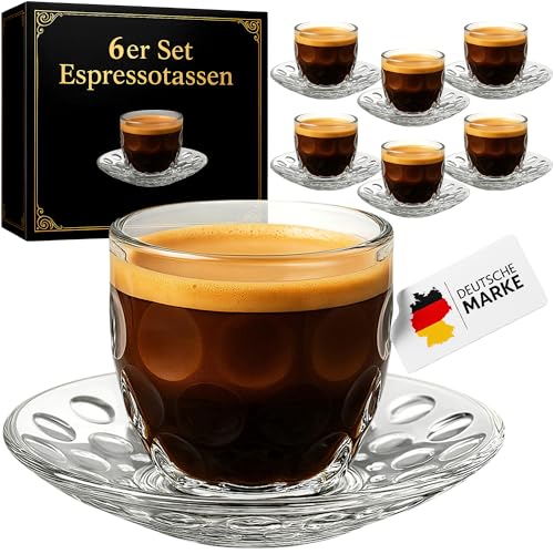 Espressotassen Set mit Untertassen - 6 teiliges Tassen Set aus...
