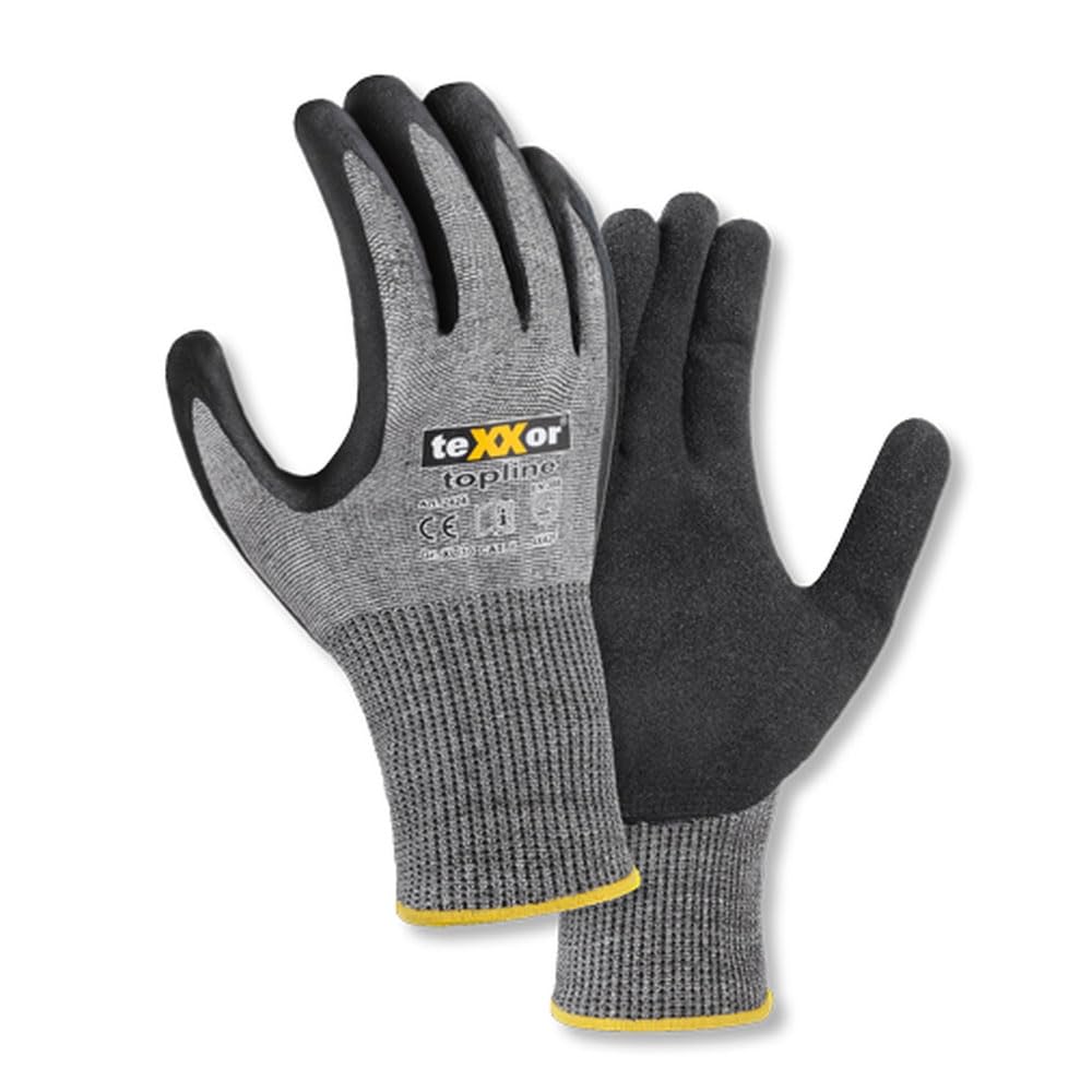 texxor 144 Stück Schnittschutz-Strickhandschuhe 2424, besandete Nitrilbeschichtung, grau-schwarz, 8/M, Karton, Arbeitshandschuhe, Schnittschutzhandschehe, Strickhandschuhe