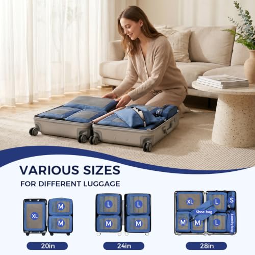 Image of BAGAIL Compression Packing Cubes for Travel Essentials, 8 Set-Navy