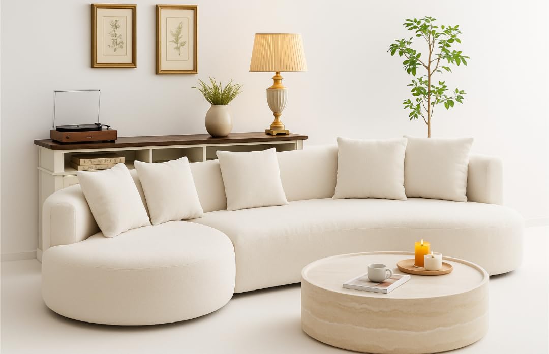 CROWNWING Curved Sofa for Living Room - Modern Boucle Modular Sectional Set, 4 Seat Upholstered Couch for Bedroom, Home Office (Beige)-image-33