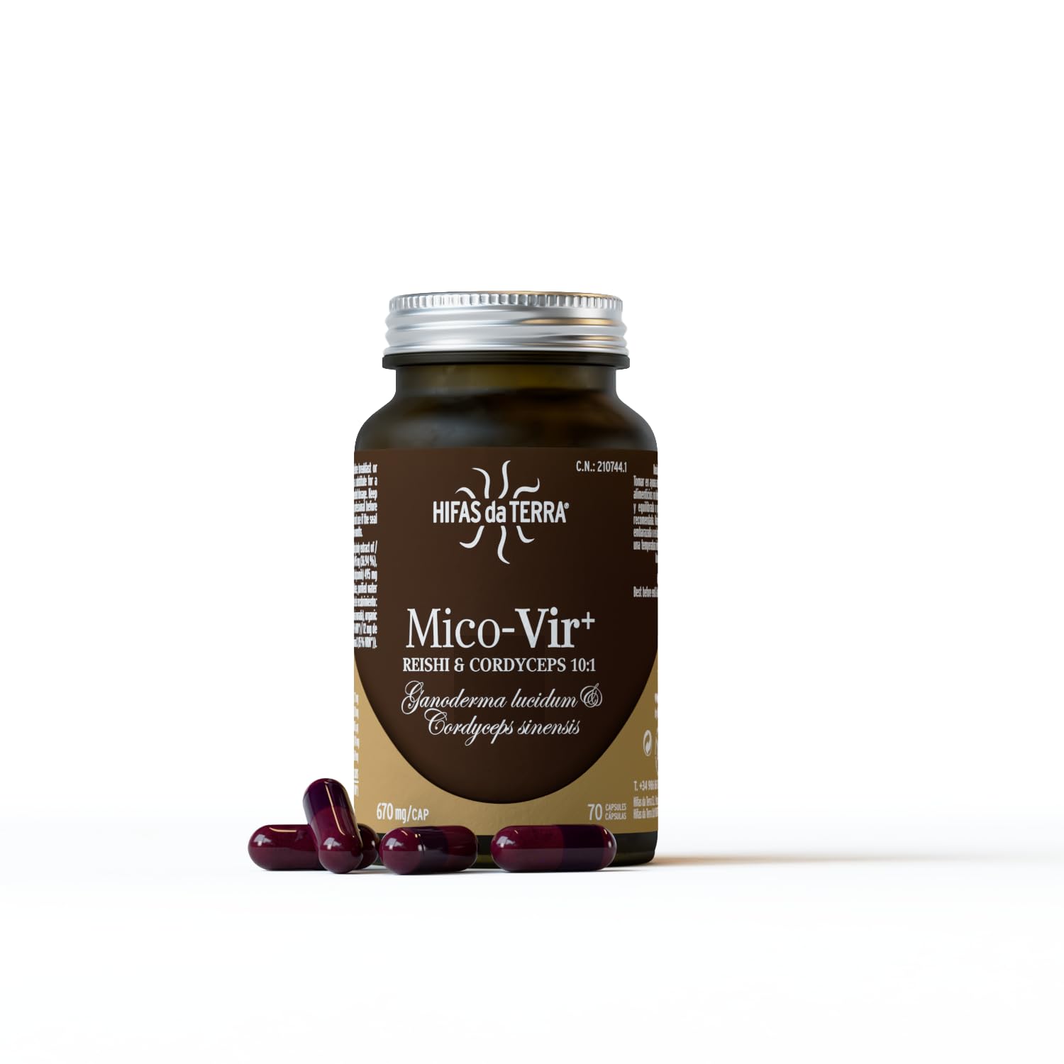 HIFAS DA TERRA - Mico-Vir+ Reishi & Cordyceps Mushroom Extract 70 Capsules | Ganoderma Lucidum & Cordyceps Sinensis with Vitamin C | Immune System Support & Natural Daily Vitality