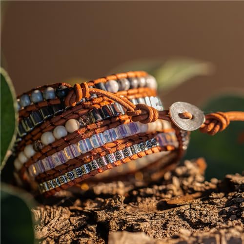 Image of YGLINE Natural Stone Beaded Healing Wax String 5 Wraps Bracelets