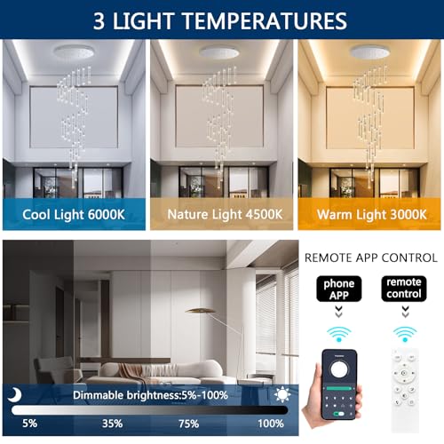 Image of 30-Light 197'' High Ceiling Chandeliers Modern Crystal Chandeliers for Entryway Long Spiral LED Dimmable Chandelier Flush Mount Ceiling Staircase Foyer Living Room Sloped ceilings Light Fixture