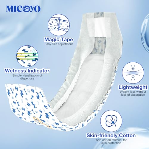 MICOOYO Wegwerf-Hundewindeln Rüde - Windeln für Hunde Haustier Hundewelpe, Super Saugfähige Hundewraps mit Nässeindikator(XS-20)