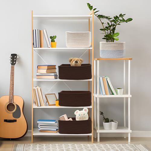 Image of COMFY-HOMI 13 inch x 8.5 inch x 5.1 inch Storage Baskets for Organizing | Cotton Rope Woven Basket | Toy Storage Bin Box | Basket for Shelves, Closet Organizer Bin, Decorative Closet Shelf, 3 Pack