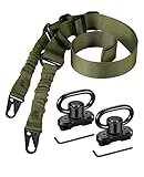 CVLIFE Rifle Sling with 2 Pack Anti-Rotation Sling Swivels,Adjustable Length Two Point Sling Elastic Cord Design for Outdoor Green