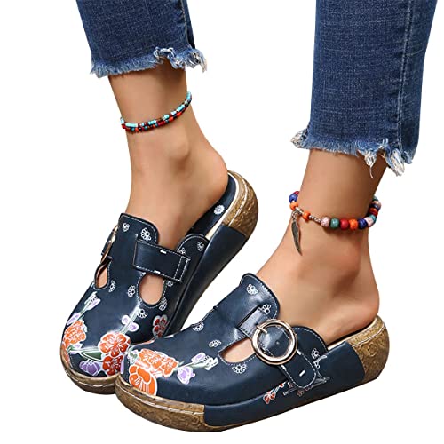Osheoiso Mode Sandales Femme Cuir Sabots Chaussures Liège Mules Été Plage Antidérapant Bain Pantoufles Chaussures Jardinage Maison avec Semelle Chaussons A...
