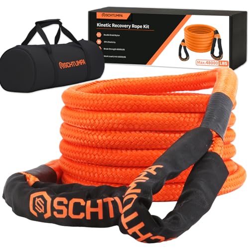 Kinetic Recovery Tow Rope 1in x 30ft 48000Lbs Heavy Duty Towing Straps Kit for SUV UTV ATV Tractor Car Jeep 4x4 Offroad Vehicle