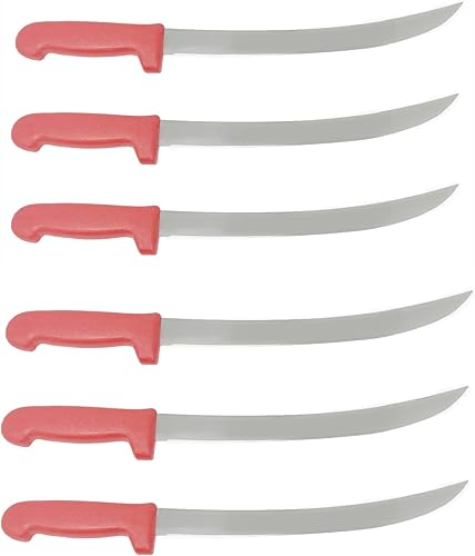 Cozzini Cutlery Imports - Paquete de 6 cuchillos de carnicero rojo de 12 pulgadas - Cimiters - Hojas curvadas