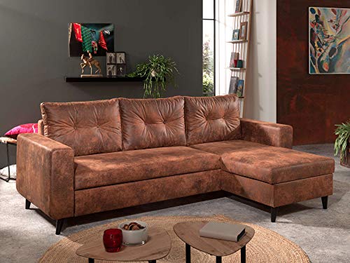 Bestmobilier - Nordic - Canapé d'angle réversible - 4 Places - Convertible - Industriel Vintage