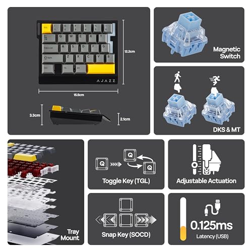 Image of MechLands AJAZZ AK029 One Handed Gaming Keyboard, 8Khz Polling, 29 Keys Rapid Fast Wired Keyboard, SOCD & DKS, Magnetic Switch, Adjustable Actuation, RGB Backlits, Aluminum Plate (Black)