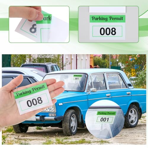 Image of Clabby 100 Pcs 2x3 Inch Parking Permit Stickers Static Window Stickers with Front Adhesive, Car Windshield Decals Numbered (Numbered 001-100,Green)