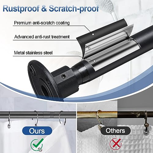 Image of Heavy Duty Shower Curtain Rod - 28 to 62 inch Fixed Shower Curtain Rod Wall Mounted - Adjustable Extendable Rustproof for Bathroom,Closet,Doorway,Room Divider - Matte Black 2 Pack