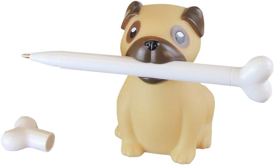 Super Cute Novelty Pug Pen Holder with Pen | Bone Shaped Pen & Cute Pug Puppy | Great Desk Tidy For Office Or Home | Animal Lover Desktop Accessories & Pencil Organiser