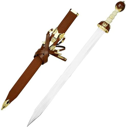 Miniatura 5 de Maximus - Espada de gladiador romana, Gladius medieval de 39 pulgadas con detalles dorados, hoja de acero, vaina de cuero