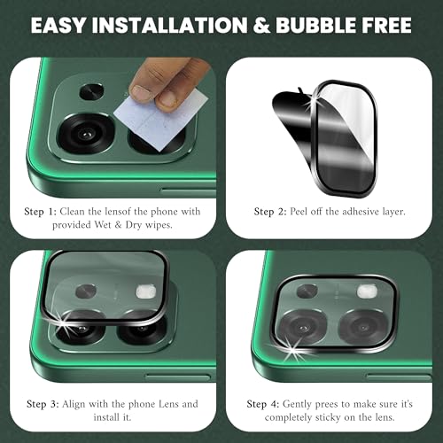 Image of ArmourPro Camera Lens Protector Tempered Glass for Oppo F33 (6.57 Inches) Tough HD Individual Aluminum Alloy Rings 9H Camera Cover, Scratch-Resistant,Camera Rings Protection| Black, 1 Pack