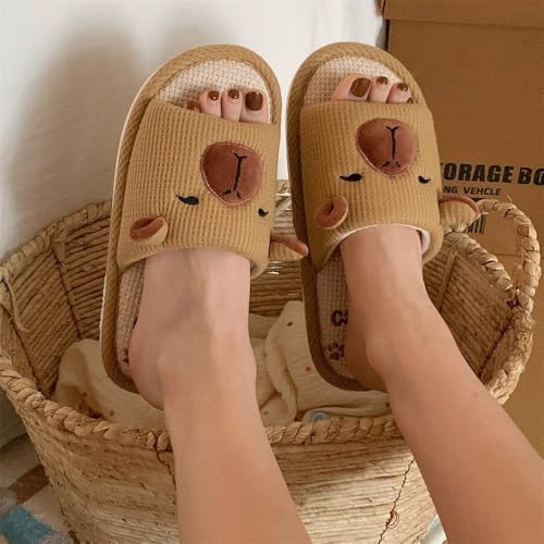 Women's Capybara Linen Slippers Summer Breathable House Shoes, Cute Cotton Slides for Rooms Indoor Comfort Floor Sandals4