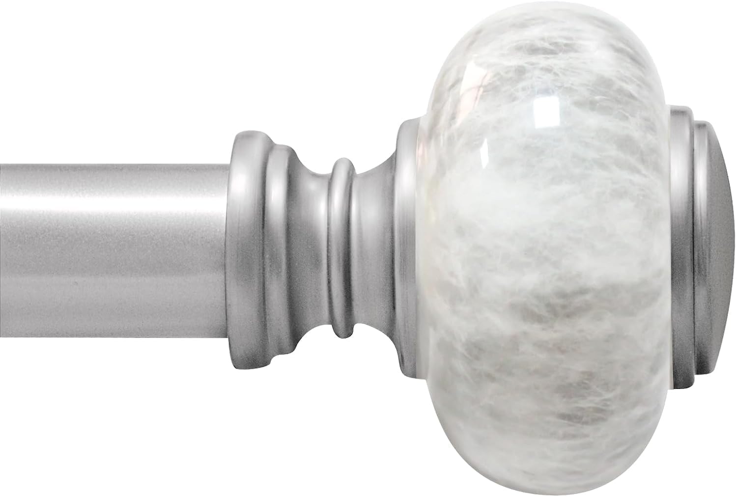 Sliver Curtain Rod for Windows 28 to 48 Inches(2.3-4ft): 1 inch Diameter Heavy-Duty Adjustable Curtain Rod with Marble Grain Finials For Bedroom &