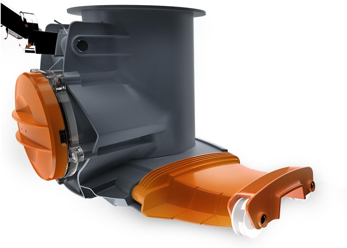 Front view of the Kokido VEKTRO XL pool vacuum, showing the handle connection point and brush head.