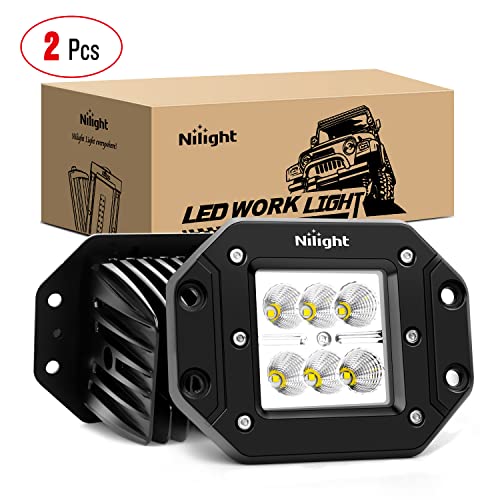 Nilight - NI23C-18W 2PCS 18W Flood LED Work Light Driving Lights Led Light Bar Off Road Led Lights Flush Mount for Jeep Truck Tacoma Bumper ATV UTV,2 Years Warranty