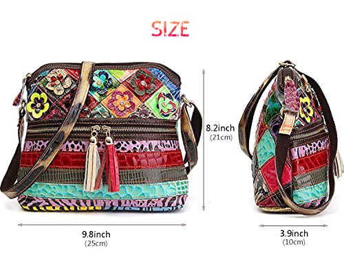Women 3D Floral Multicolor Small Crossbody Bag Genuine Leather Handbag Snake Pattern Colorful Spliced Shoulder Purse2