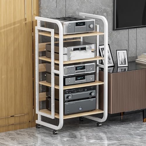 Image of AV Media Stand - Audio Cabinet & Stereo Rack with Wheels, Open Storage for Home, Office, Theater & Recording Room(White,50 * 42.5 * 90cm)