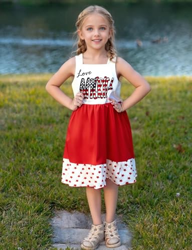 Toddler Girls 4th of July Dress Sleeveless Independence Day Outfit Baby American Flag Patriotic Dresses 2-7T2