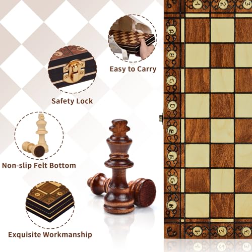 Aissom Magnetic Wooden Chess Set, 2 in 1 Chess Set, 15" Chess Set with Storage and 2 Extra Queens, Foldable for Parties and Family Activities, Travel Chess for Kids, Adults (15") — view 6